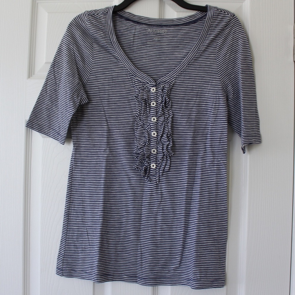 Old Navy | striped ruffle front blouse